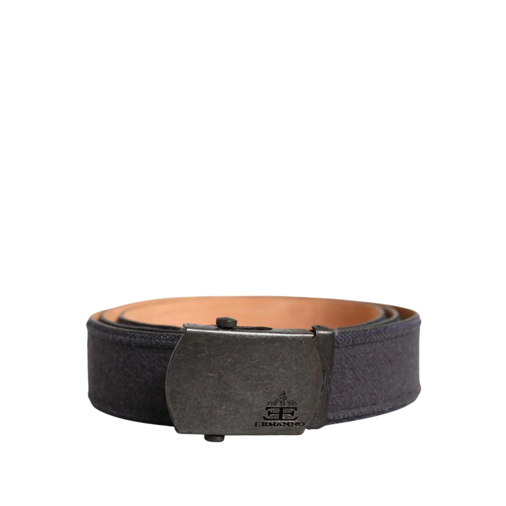Ermanno Scervino Women's Black Wool Cotton Logo Metal Buckle Belt