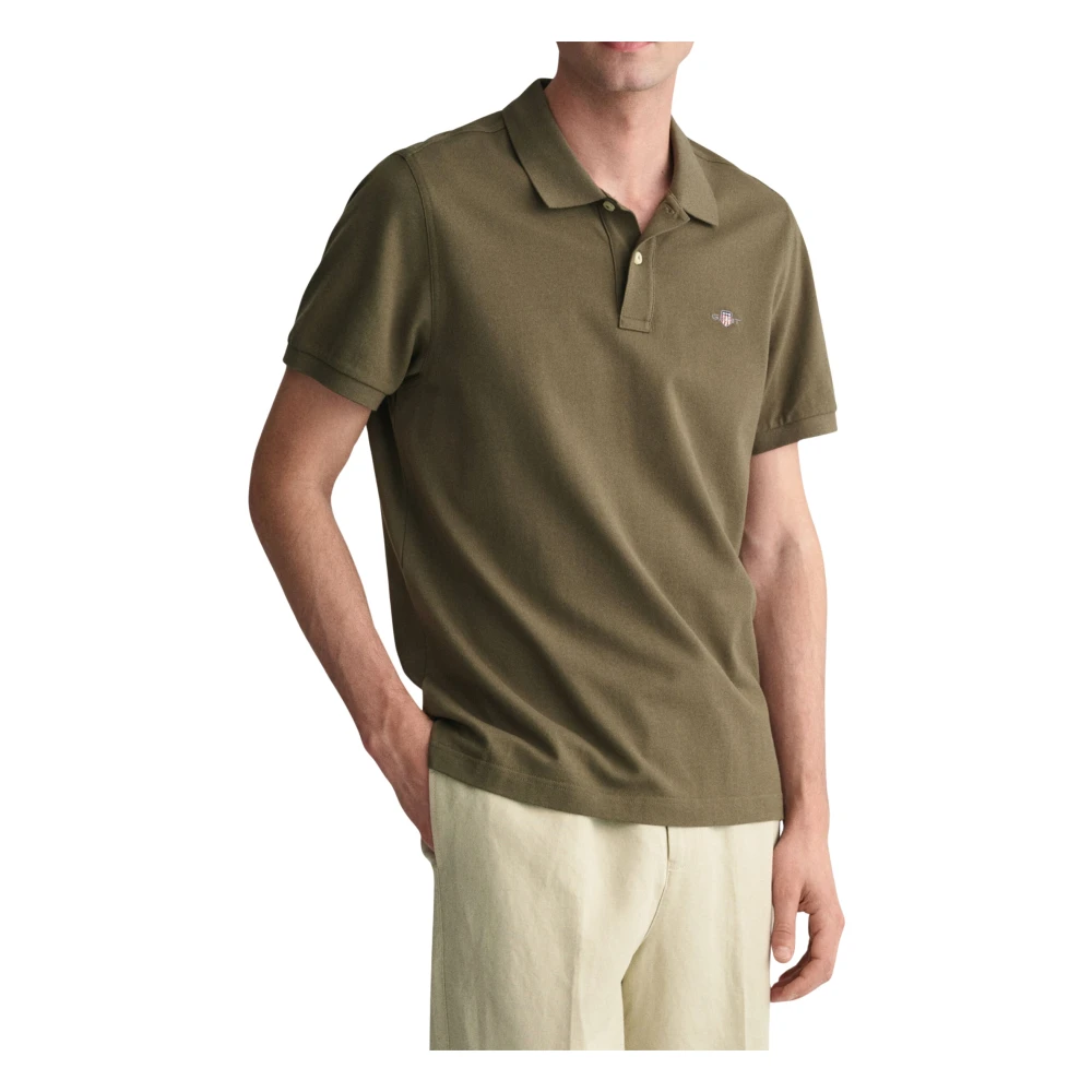 Gant Green Polo Shirts, Male, 2XL, Shield Piqué Polo Shirt