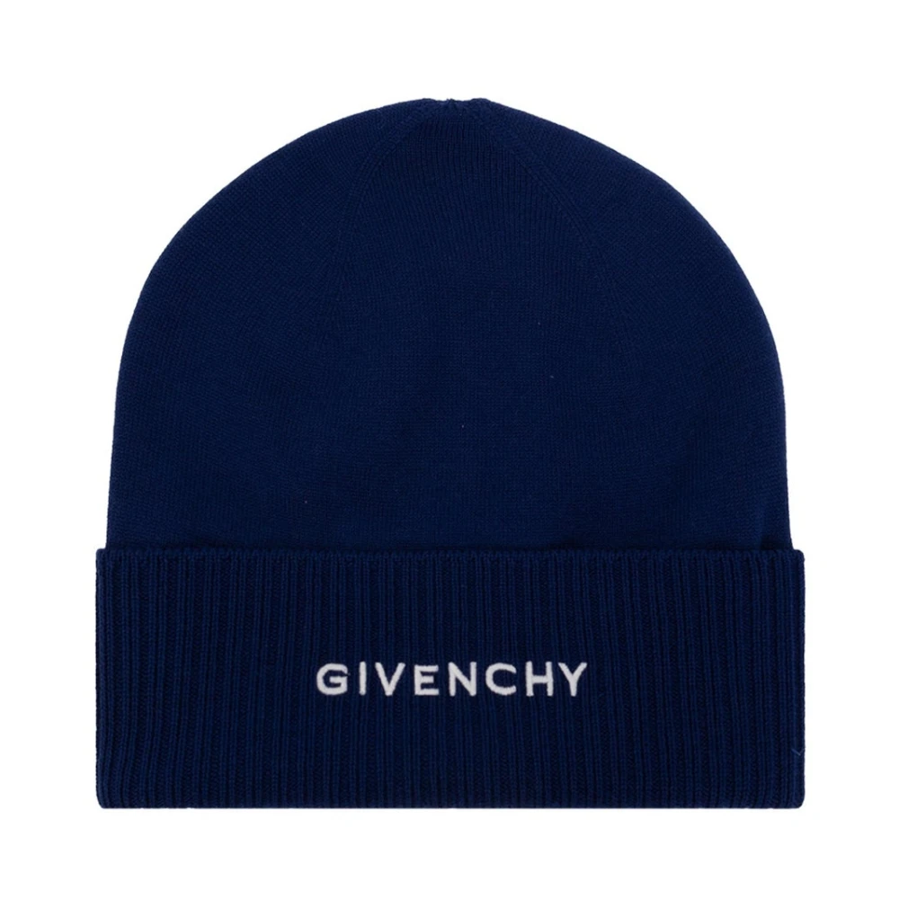 Givenchy Wollen Logo Hoed met Geribbelde Randen Blue Unisex