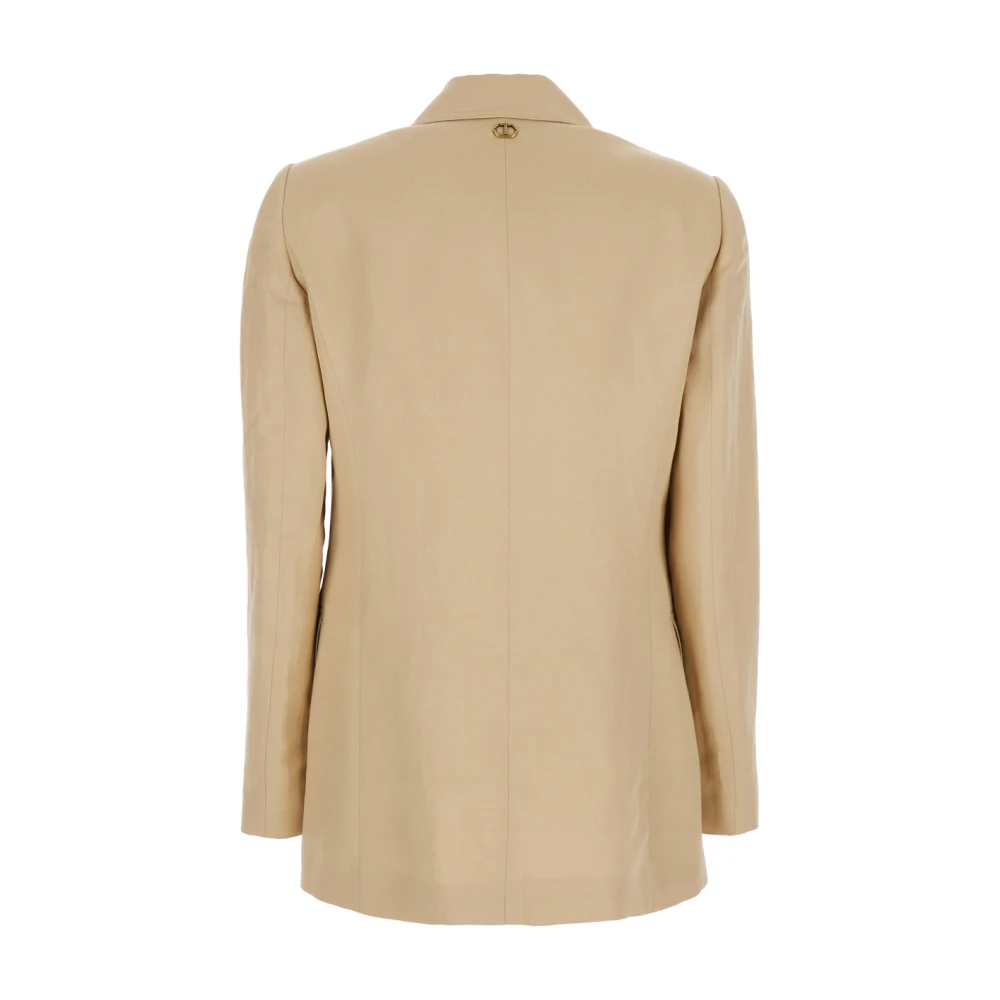 Twinset Beige Linnen Blend Jas met Klassieke Revers Beige Dames