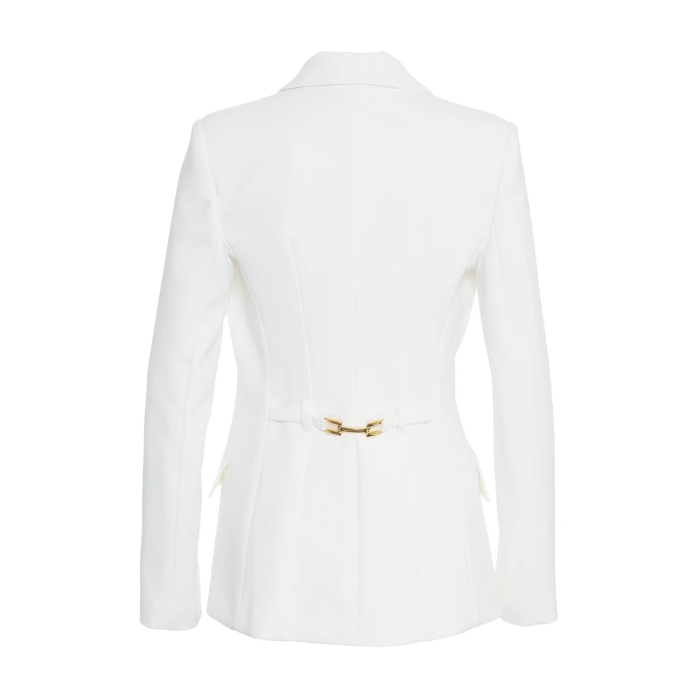Elisabetta Franchi Witte Crepe Blazer met Gouden Details White Dames