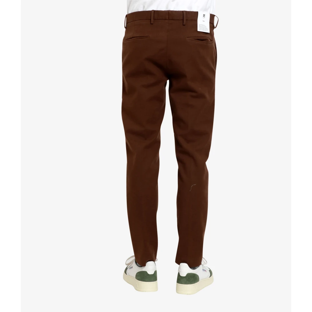 PT Torino Bruine Op Maat Gemaakte Katoenen Broek Wortelpasvorm Brown Heren