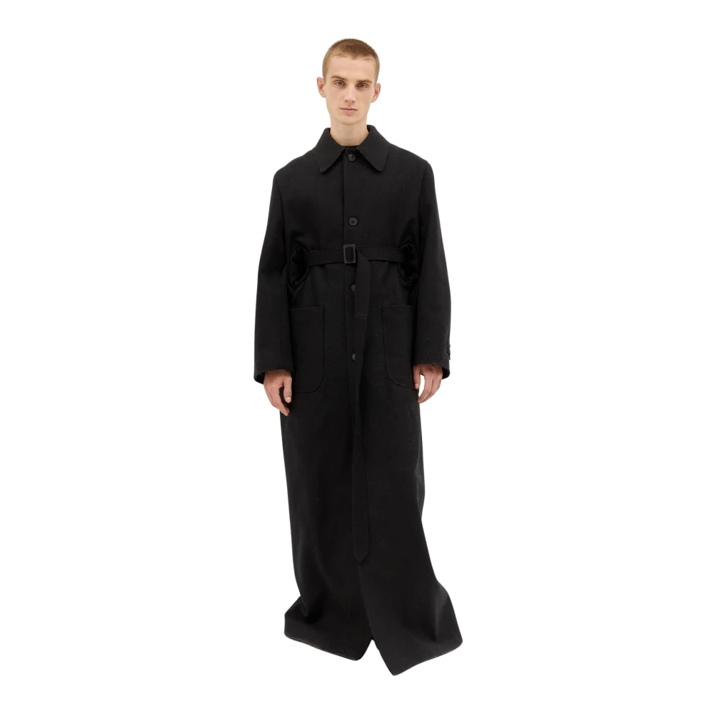 Walter Van Beirendonck Maxi Coat in gecoate viltwol Black Heren
