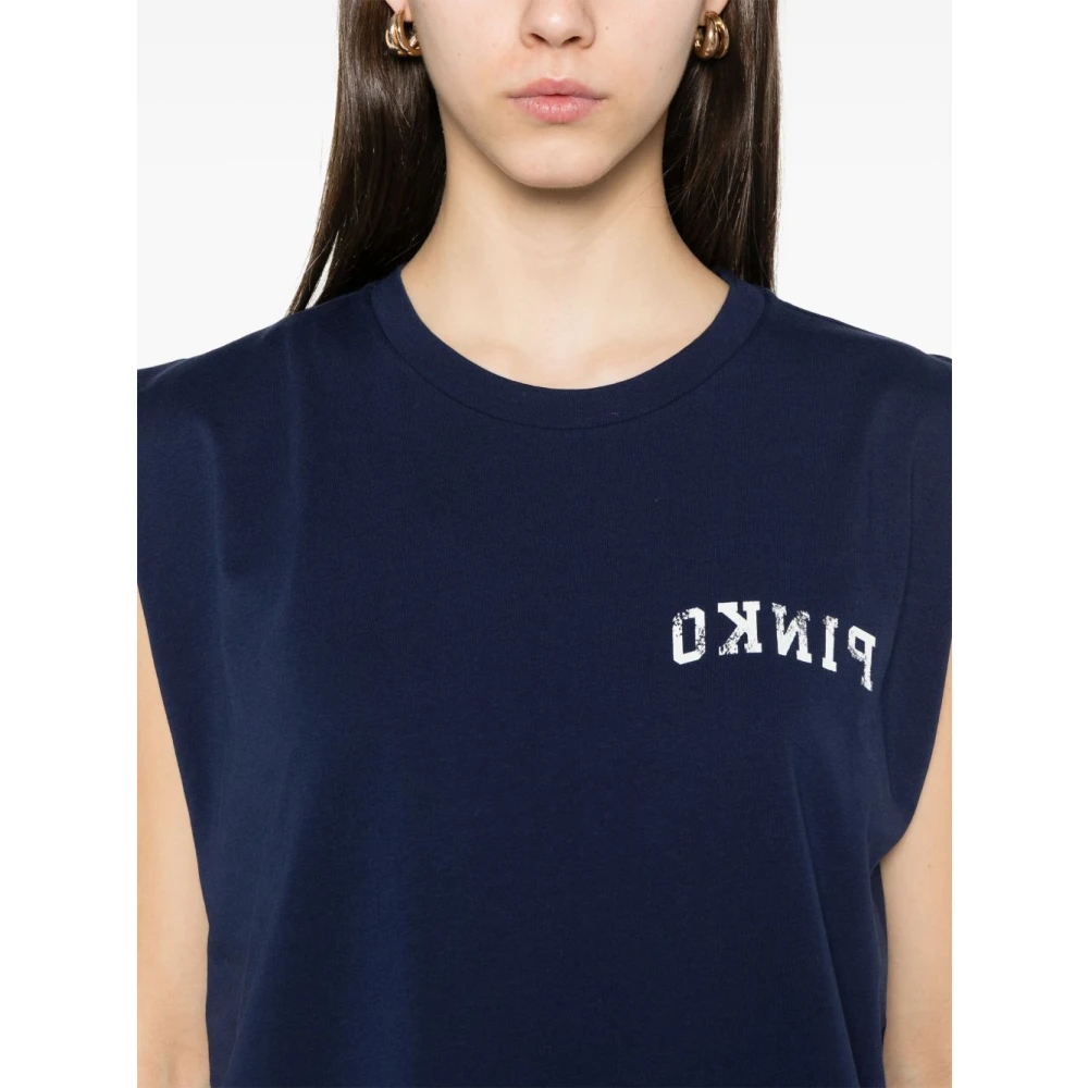 pinko Blauwe Crew Neck Mouwloze T-shirts en Polos Blue Dames