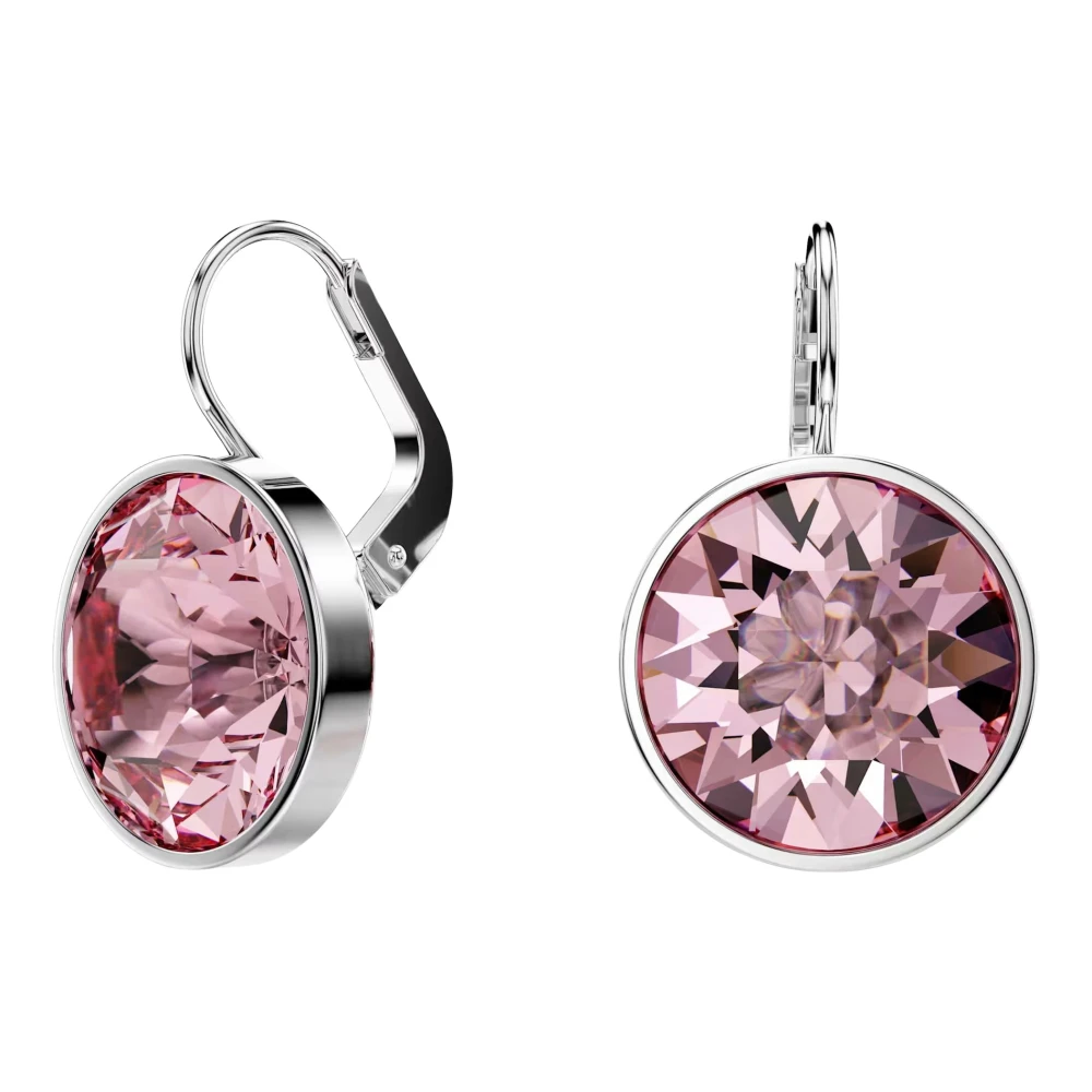 Swarovski Bella Drop Earrings Round Cut Pink Rhodium Plated - Image 2