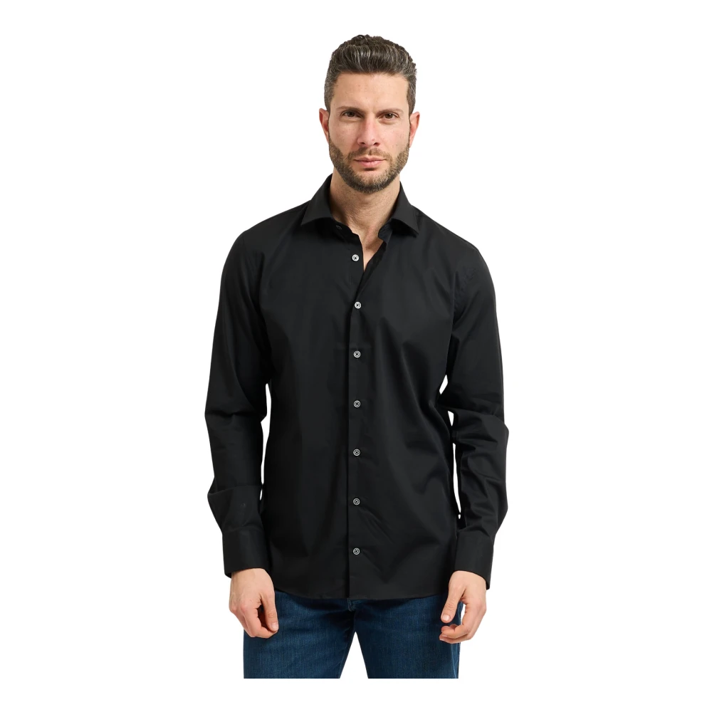 Bugatti Mannelijk Zwart Effen Kleur Overhemd