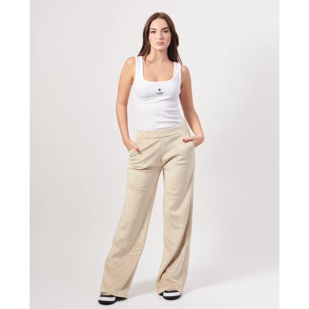 K-way Beige Relaxte Broek met Zijlogo Beige Dames