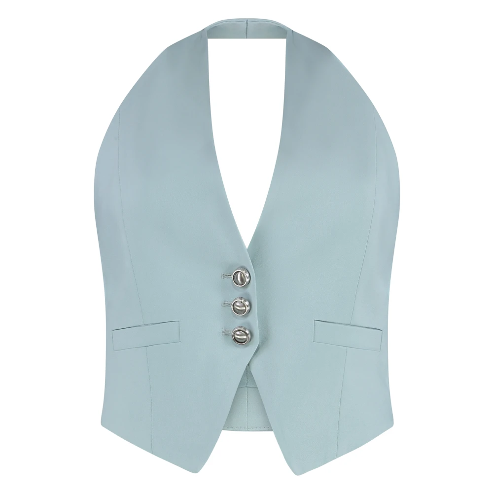 Pinko Women's Blue Moretta Single-Breasted Vest - Waistcoats - M - Jackets