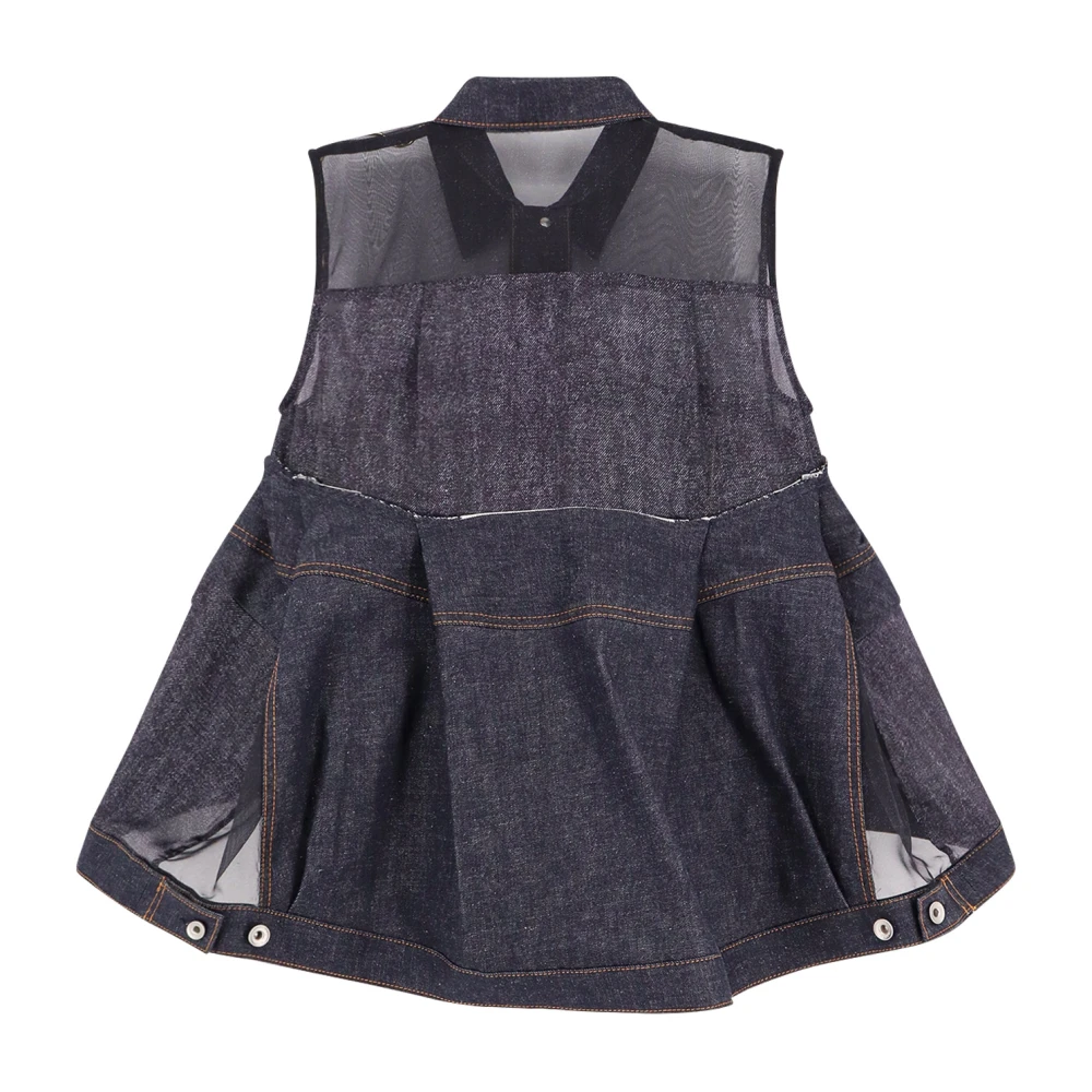 Sacai Denim overhemd met voile inzetstuk Blue Dames