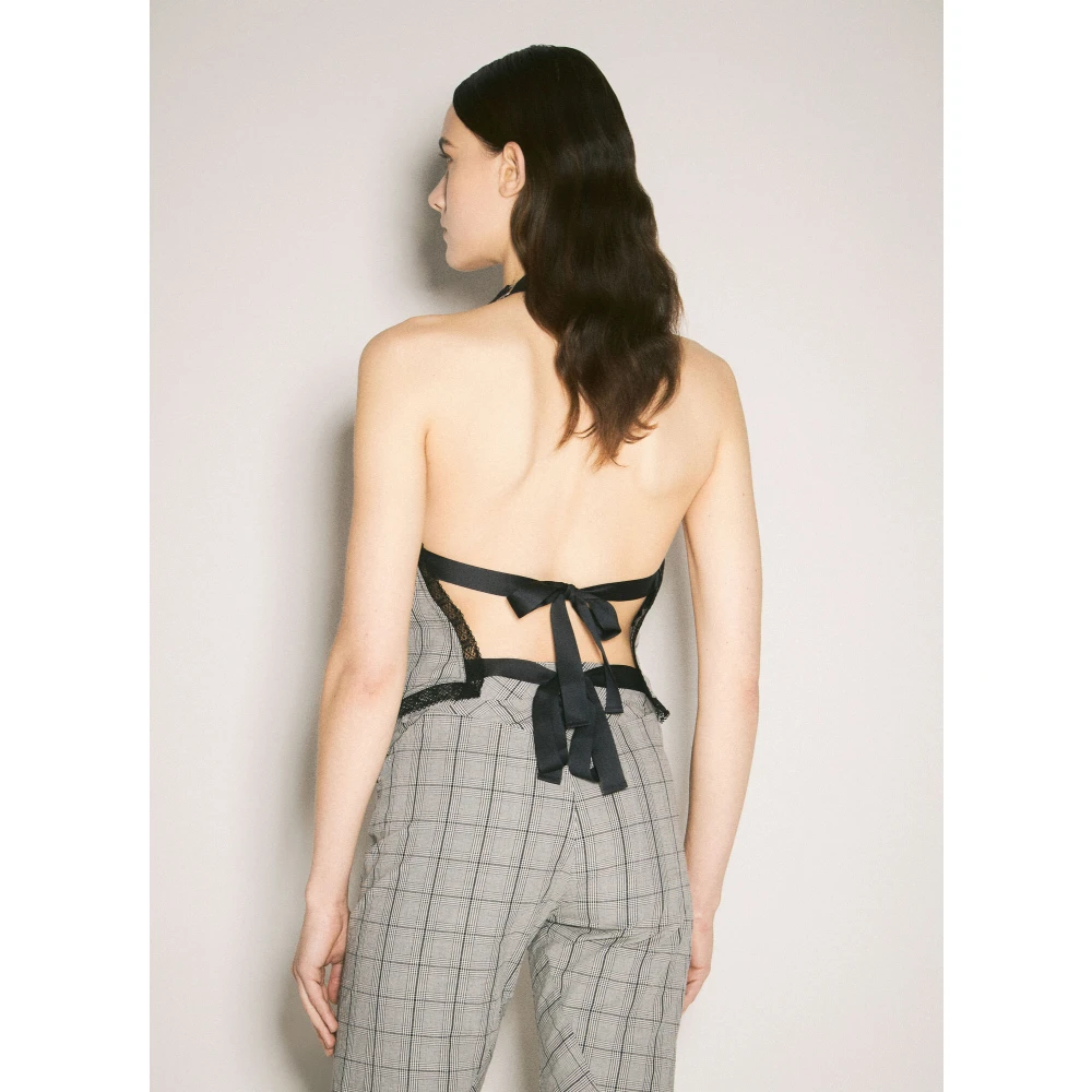 Our Legacy Geruite Pinafore Top met Kantafwerking Gray Dames