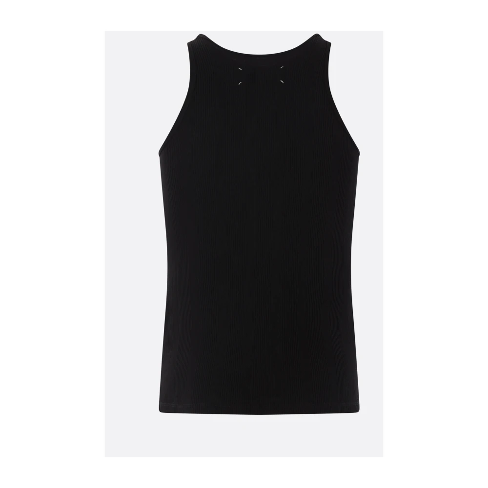 Maison Margiela Zwarte Geribbelde Tanktop Vier Stiksels Black Heren