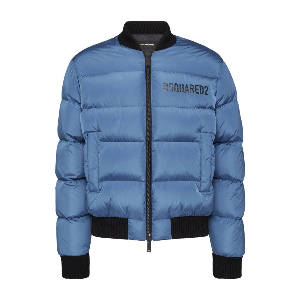 Dsquared2 Blauwe Gewatteerde Logo Print Jas Blue Heren