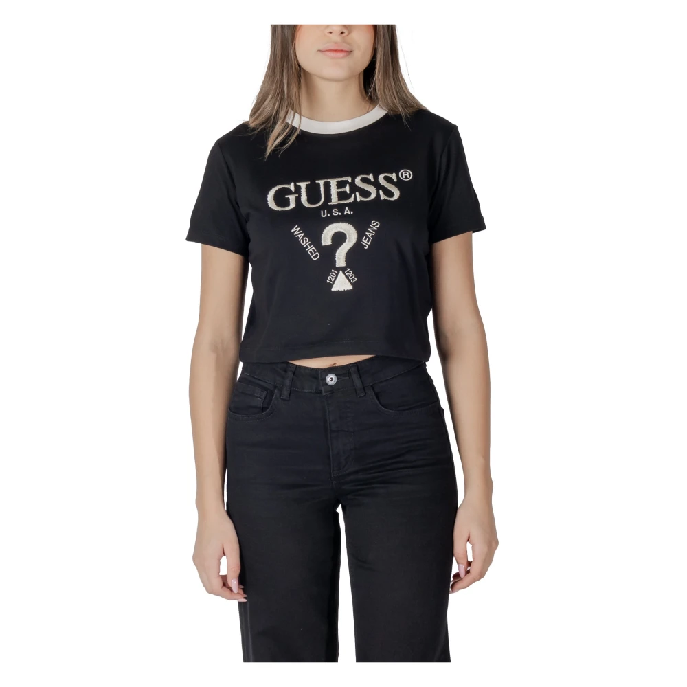 Guess Stijlvol Bedrukt Katoenen T-shirt Black Dames
