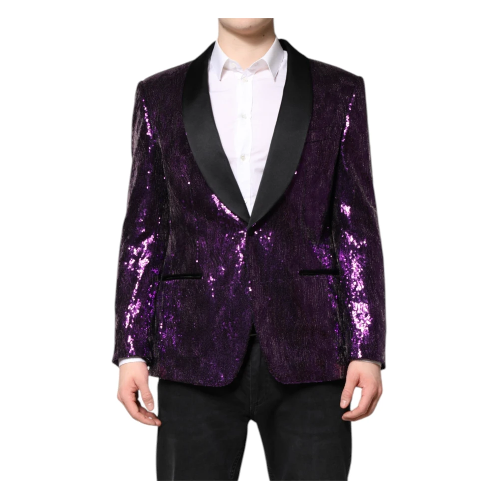 Dolce & Gabbana Men's Purple Blazers, Xl, Sequin Embellish Coat Jacket