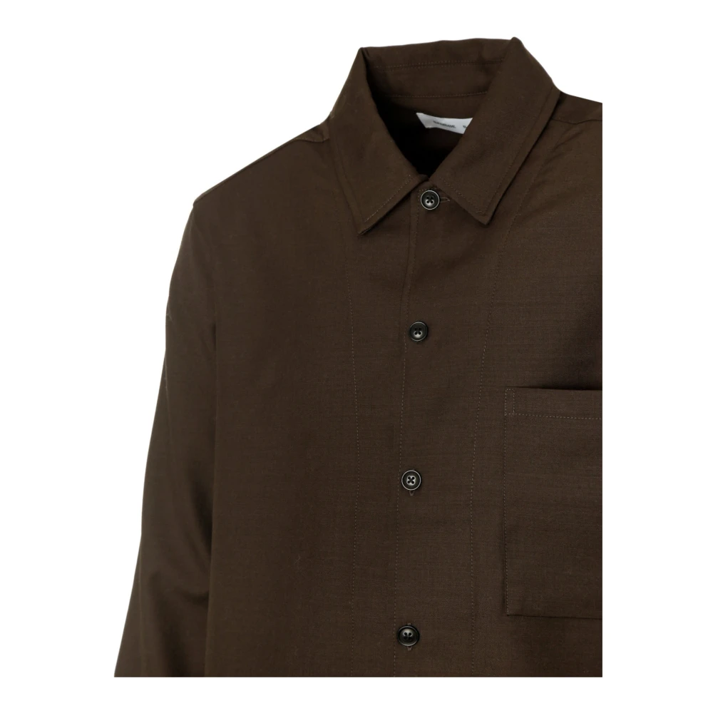 Samsøe Wollen overshirt met knoopsluiting Brown Heren