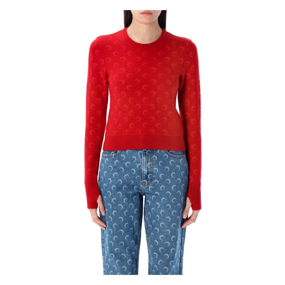 Marine Serre Maan Jacquard Gebreid Red Dames