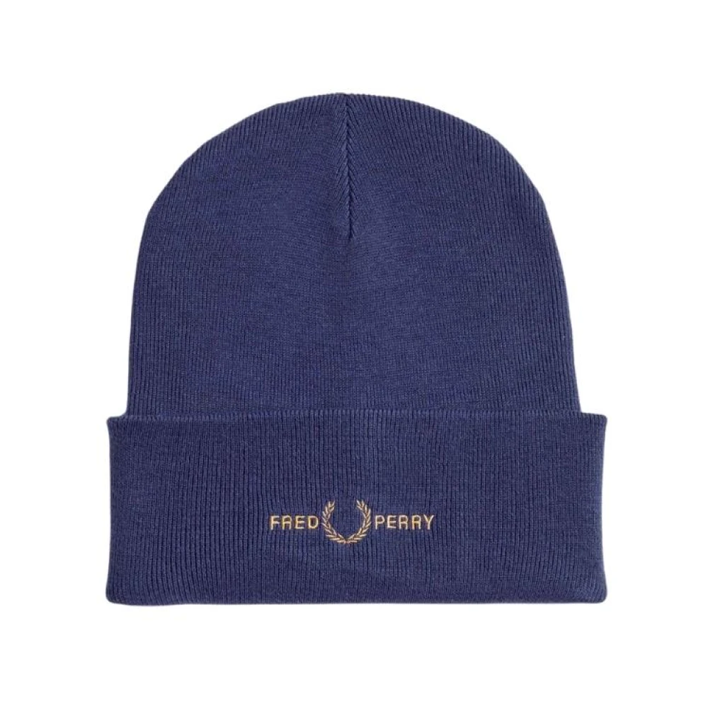 Fred Perry Men's Blue Cotton Beanie Hat