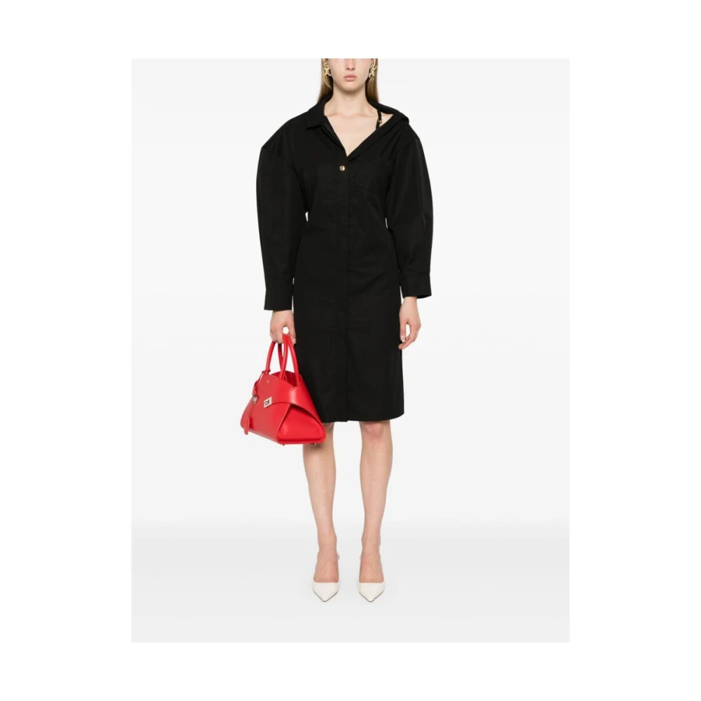 Jacquemus Zwarte Poplin Asymmetrische Hals Jurk Black Dames