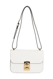 Weiße Leder-Schultertasche mit Klappe