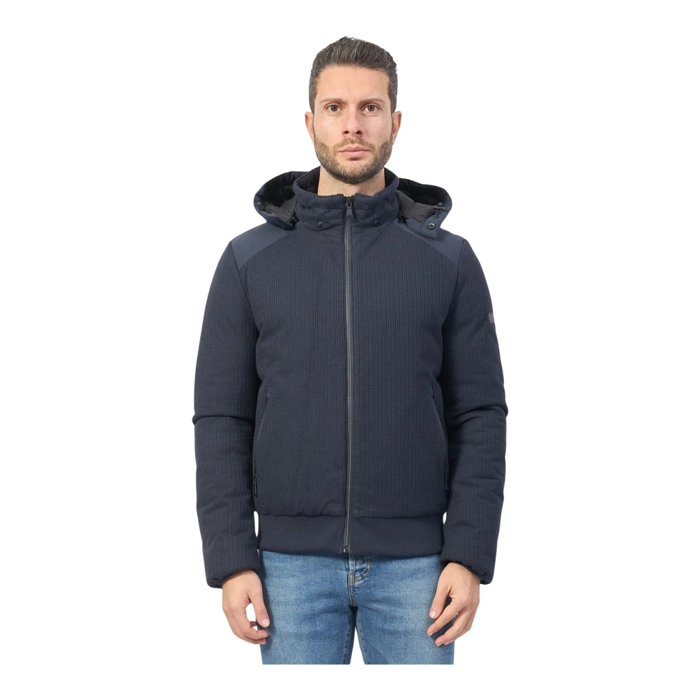 YES ZEE Blauwe Gebreide Softshell Hoodie Jas Blue Heren