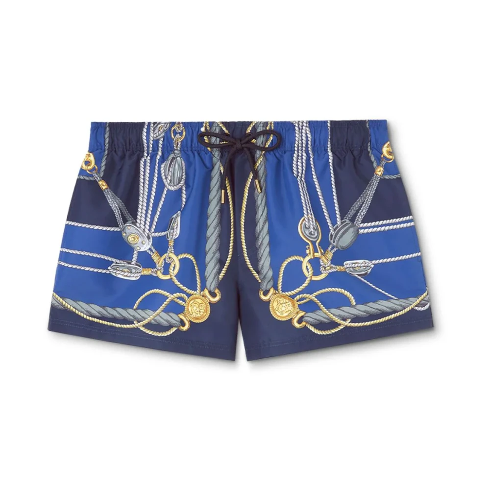 Versace Blauwe Nautische Print Shorts Blue Heren