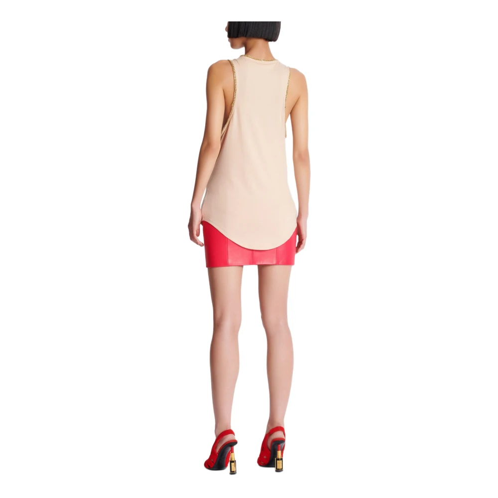 Balmain Relaxte jersey tanktop met kettingen Beige Dames