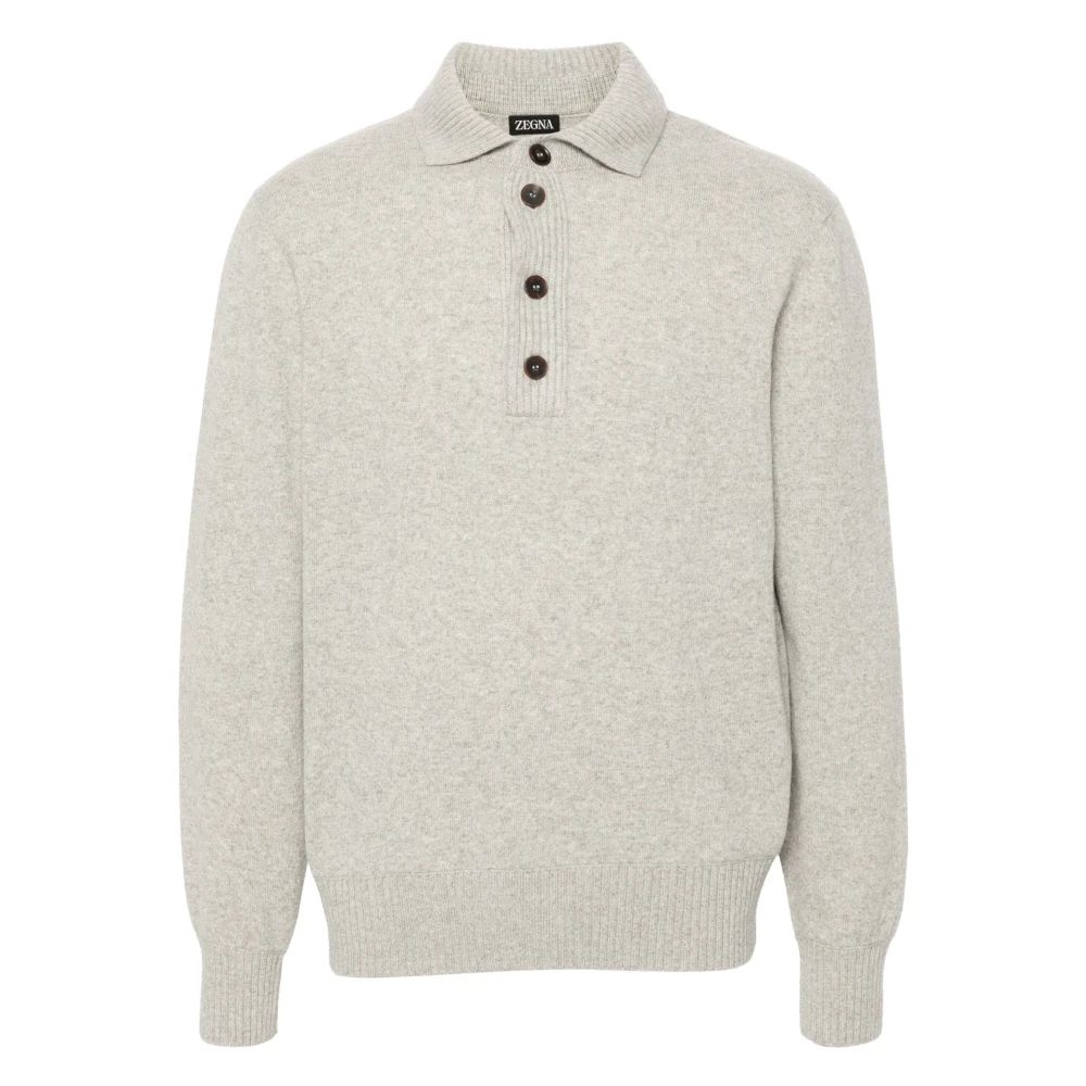 Z Zegna Grijze Gebreide Polo Sweater Gray Heren