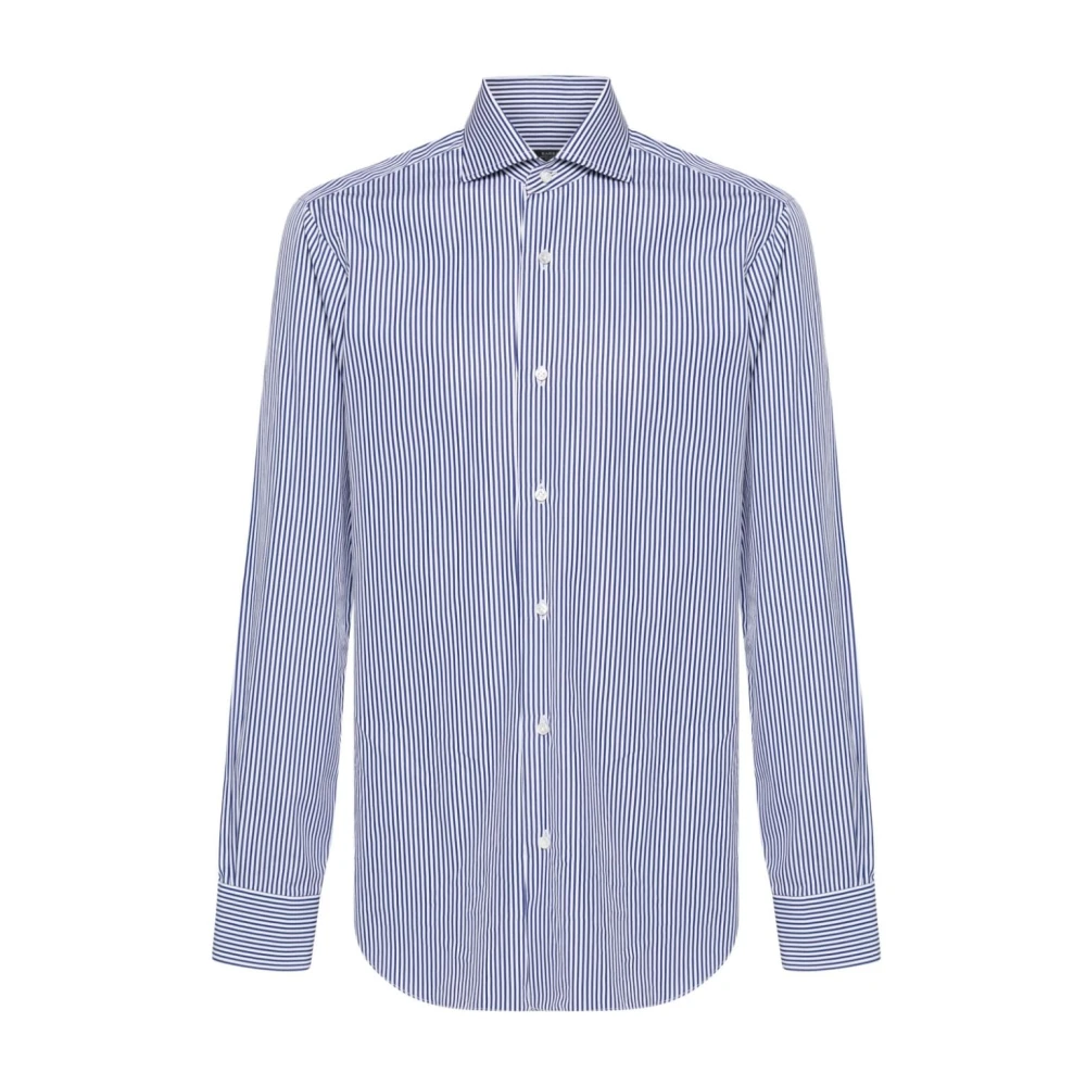 Barba Gestreept Navy Blauw Overhemd Blue Heren