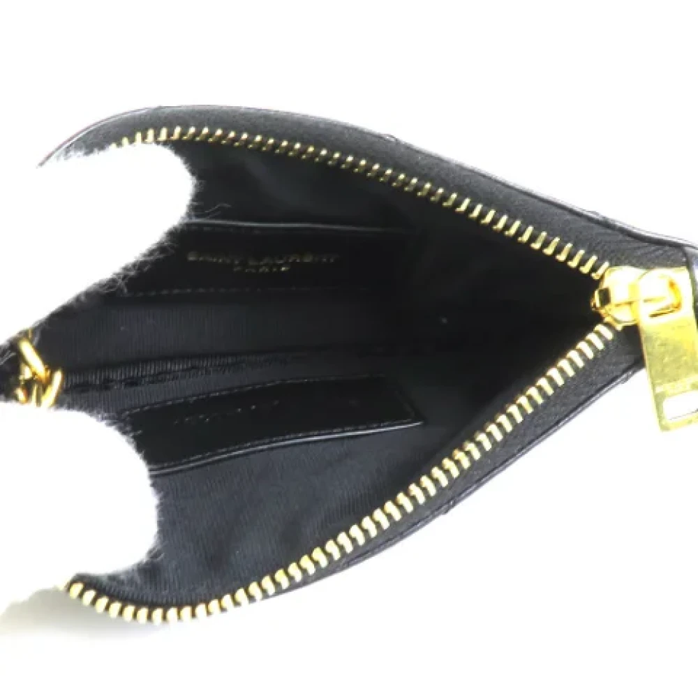 Yves Saint Laurent Vintage Pre-owned Coin Case Leder Zwart Black Dames