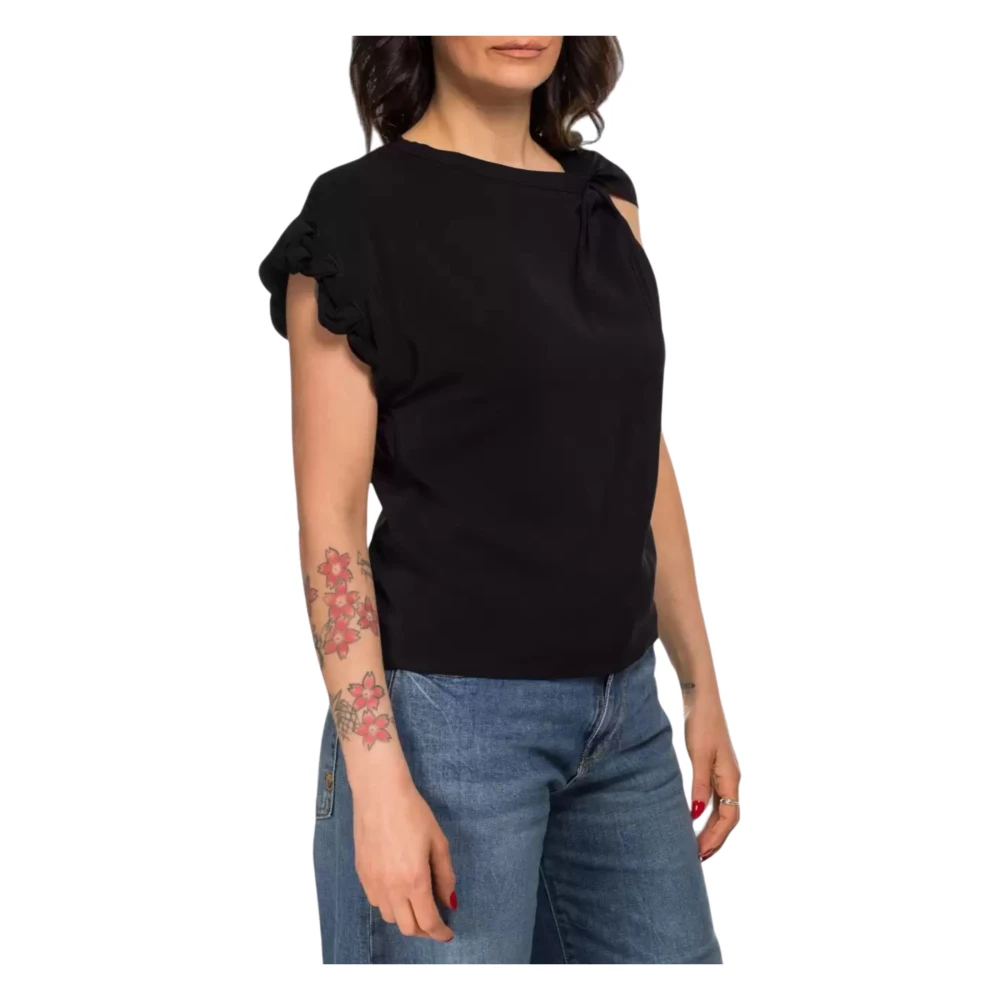 pinko Zwarte damesblouse met elegante ruches Black Dames