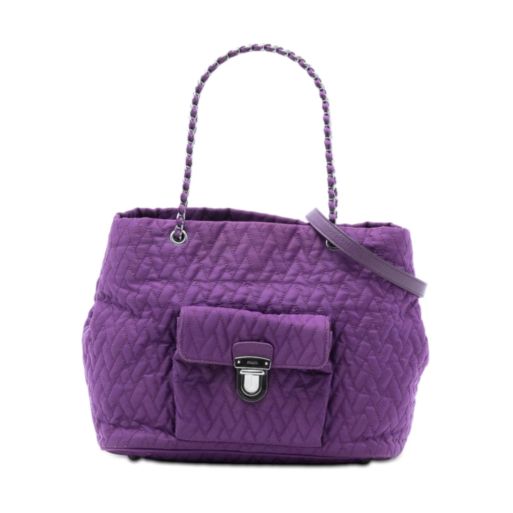 Prada Vintage Women's Purple Pre-Owned Quilted Tote Bag