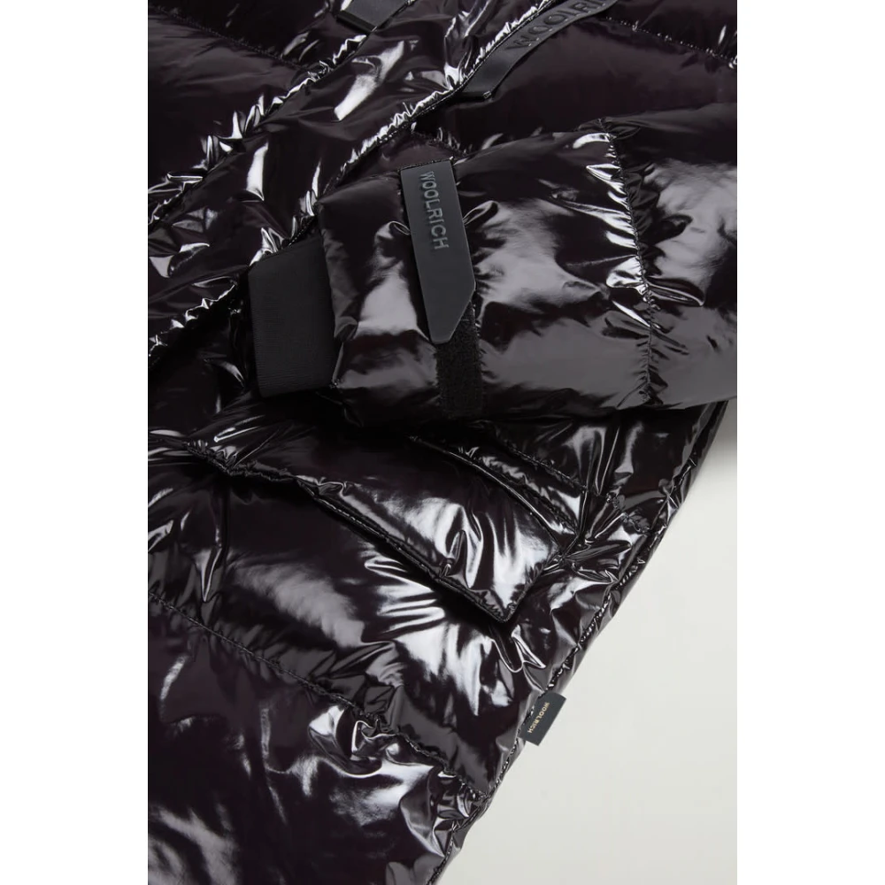 Woolrich Super Glanzende Lange Parka in Zwart Black Dames