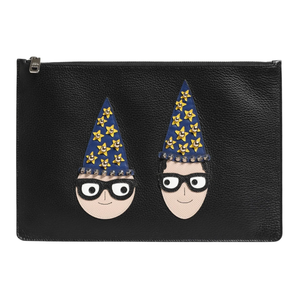 Dolce & Gabbana Women's Black Leather Embellished Men Clutch Pouch - Clutches - One Size - Bags