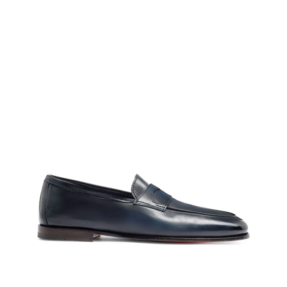 Santoni Men's Blue Loafers, 8 Uk, Stylish Leather Loafers For