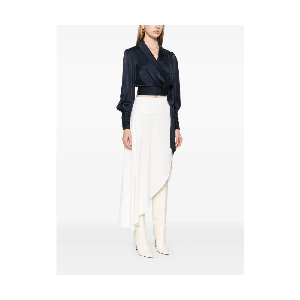 Zimmermann Navy Blauw Zijden Wrap Blouse Blue Dames