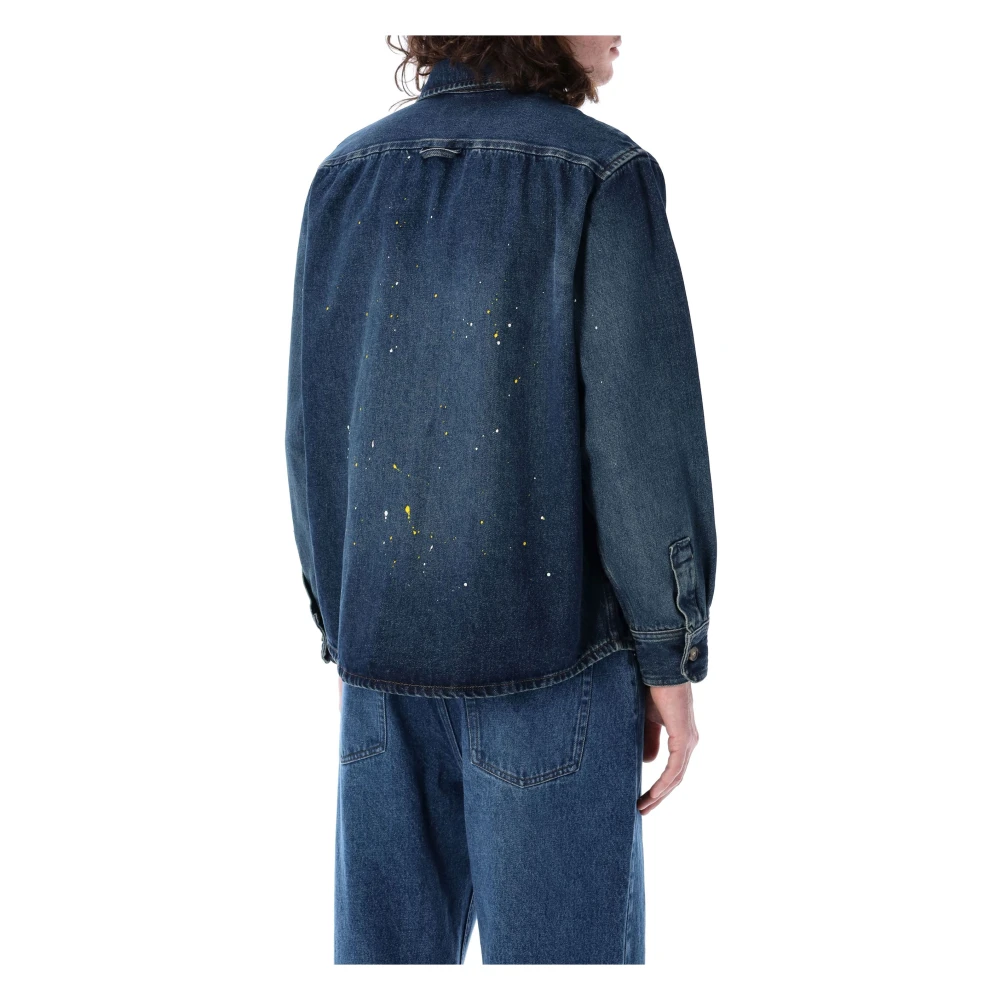 A.p.c. Blauwe Denim Overshirt Verfspatten Blue Heren