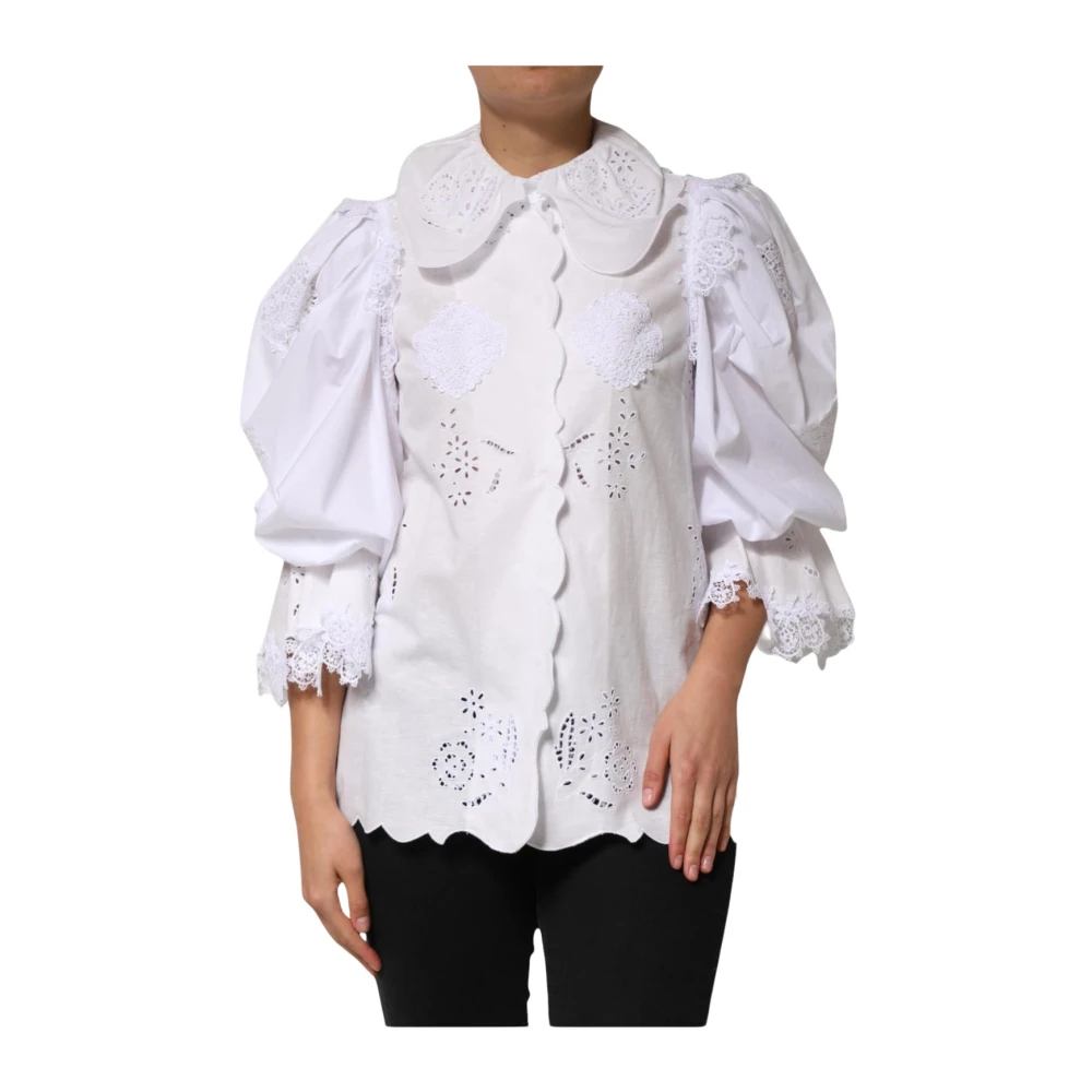 Dolce & Gabbana Women's White Ruffled Lace Blouse Top