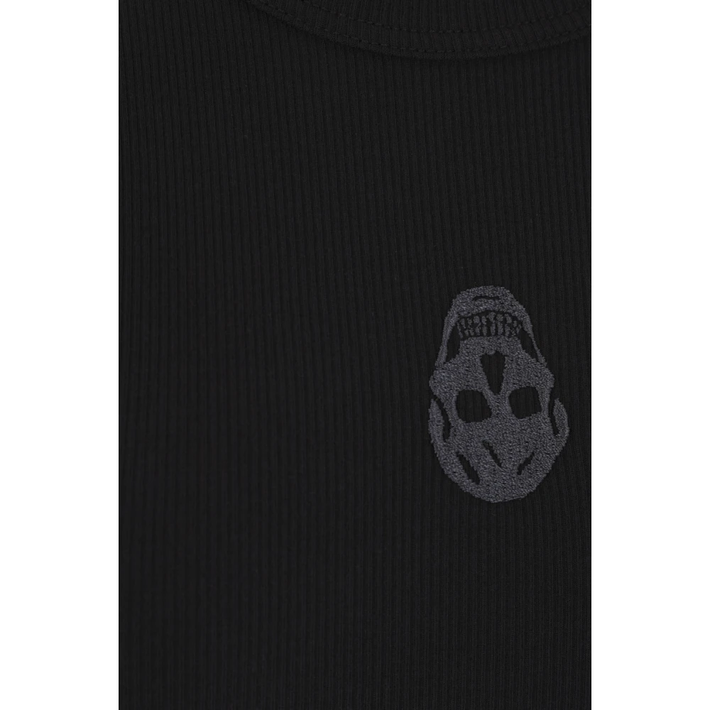 alexander mcqueen Zwarte Geribbelde Katoenen Tanktop met Omgekeerd Skull Borduurwerk Black Heren