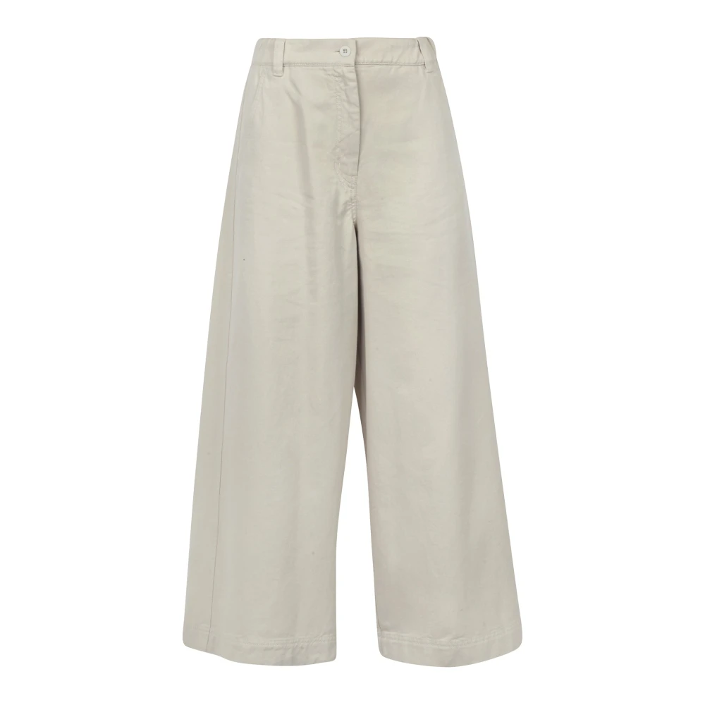 Max Mara Weekend Katoenen Drill Wijde Pijp Broek Beige Dames