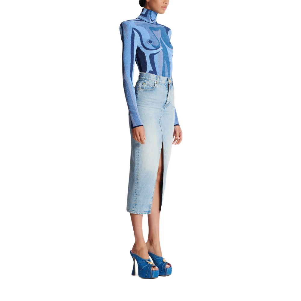 Balmain Denim midi rok Blue Dames