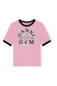 Rosa Ganni Roda Light Stretch Jersey Gym Fitted T-Shirt T-Shirt
