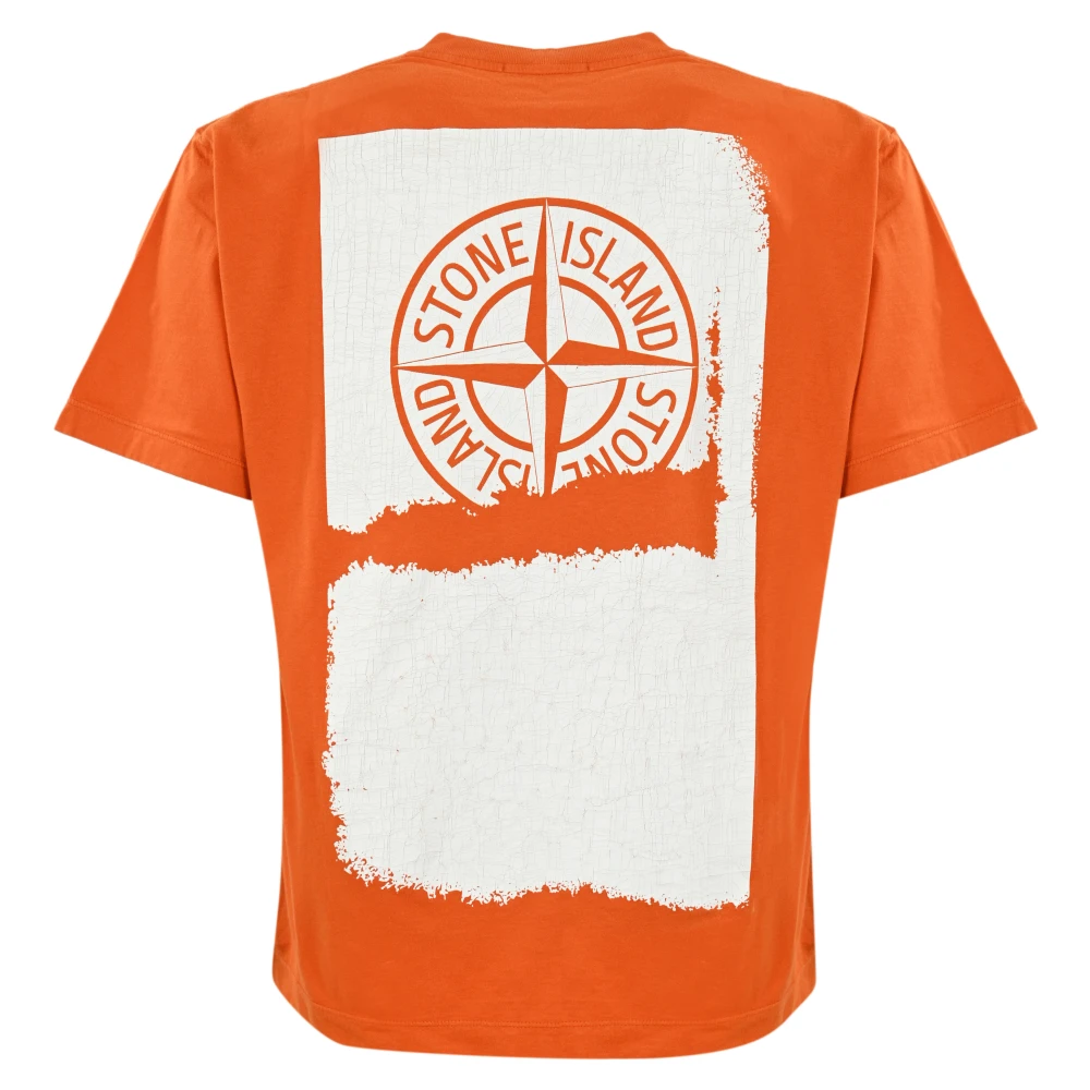 Stone Island Oranje Print T-shirt voor Heren Orange Heren