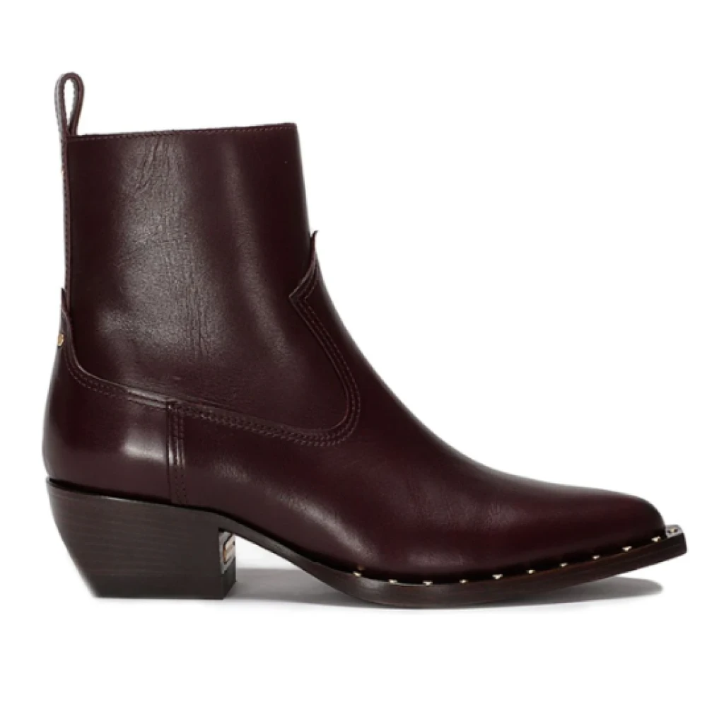 Golden Goose Bordeaux Läder Western Stil Ankel Boot Red, Dam