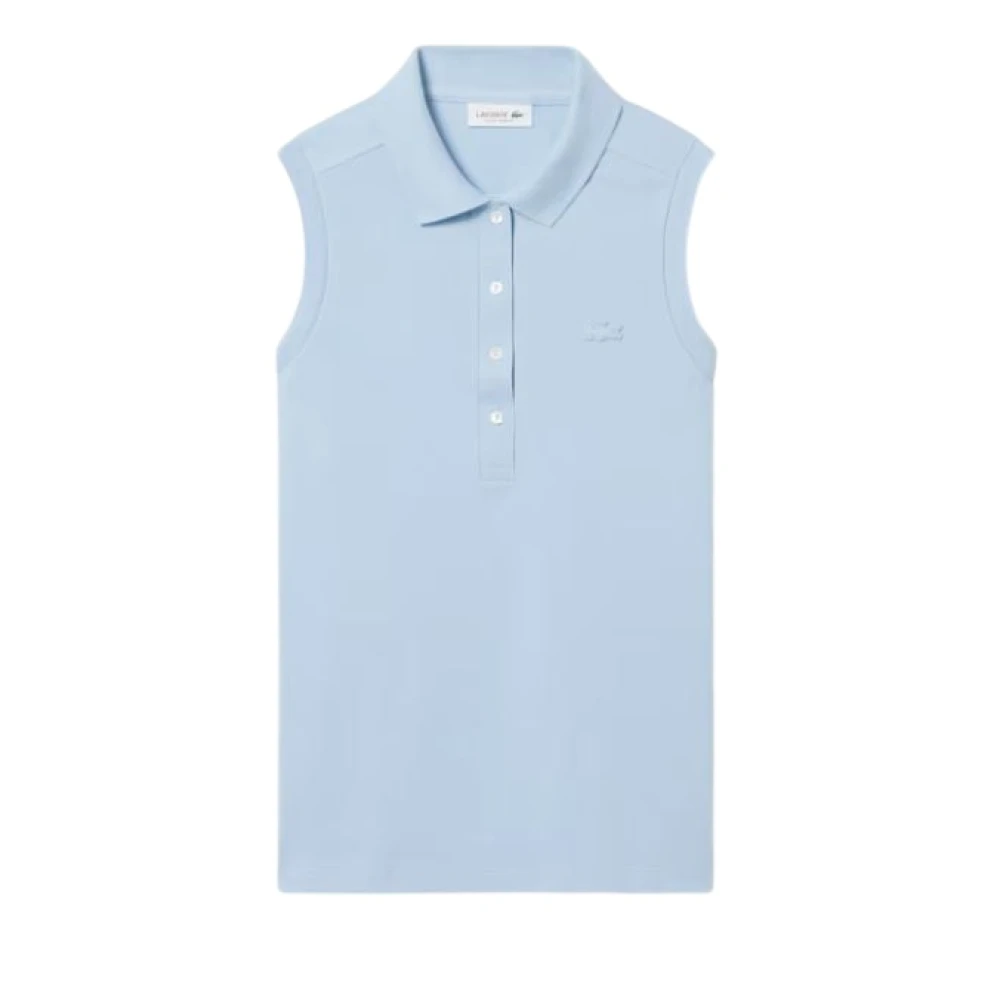 Lacoste Women's Blue Sleeveless Tops, L, Slim Fit L.12.d Sleeveless Stretch Polo