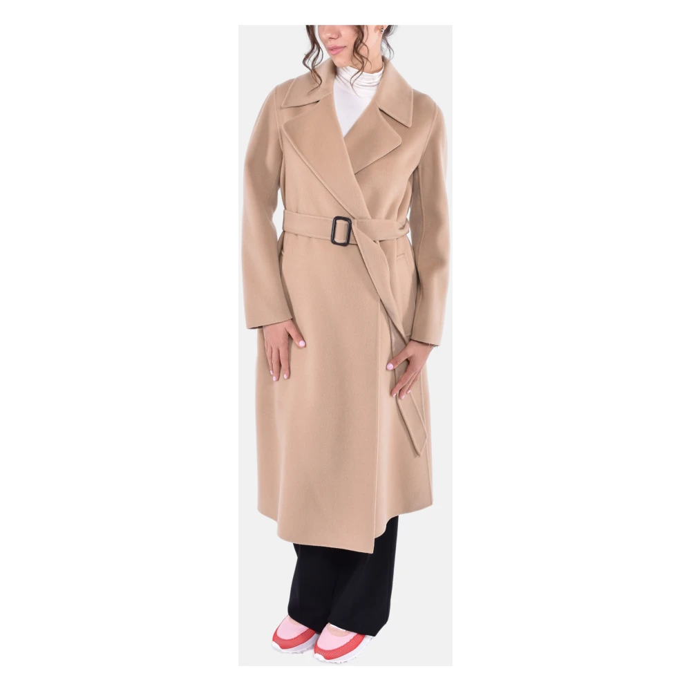 Max Mara Weekend Lange wollen jas met sjaalkraag Brown Dames