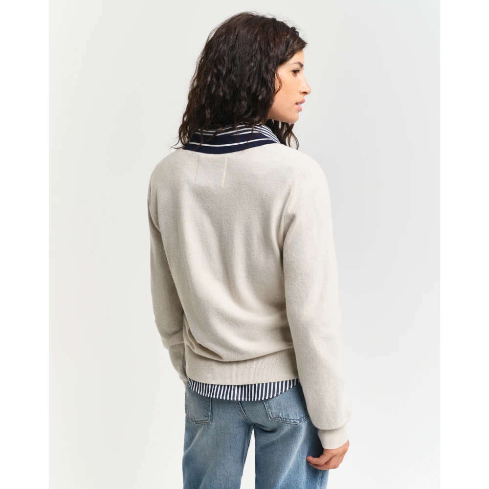 Gant Contrast V-Neck Pullover Beige Dames