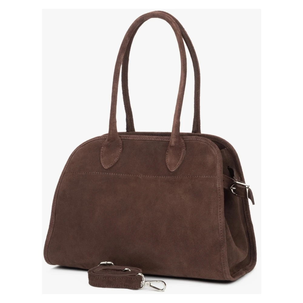 Estro Donkerbruine Satchel Handtas voor vrouwen gemaakt van Premium Italiaans Velours Brown Dames