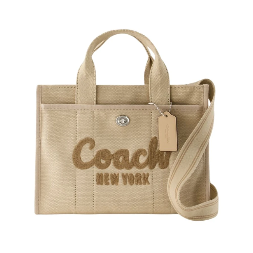 Coach Geborduurde Logo Canvas Cargo Tote Tas Beige Dames