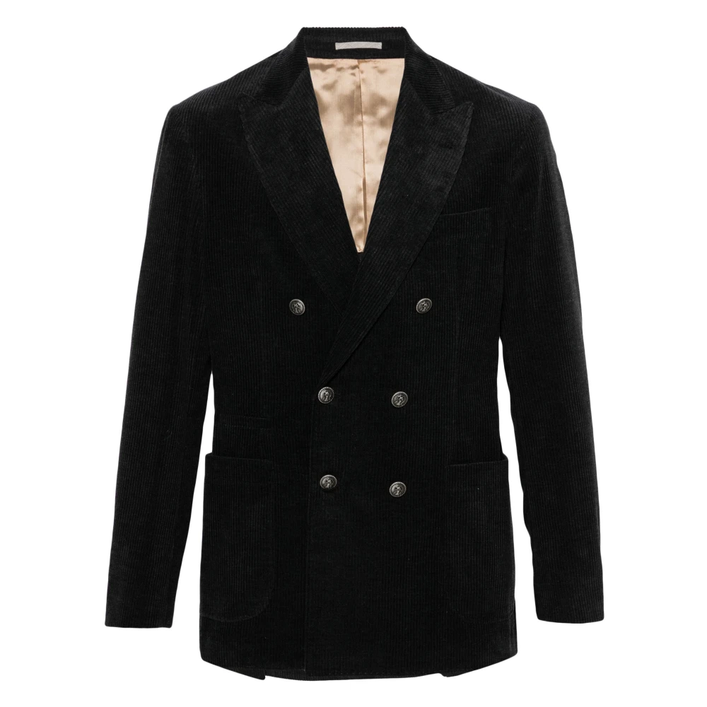 BRUNELLO CUCINELLI Corduroy Cashmere Blazer met Knopen Blue Heren