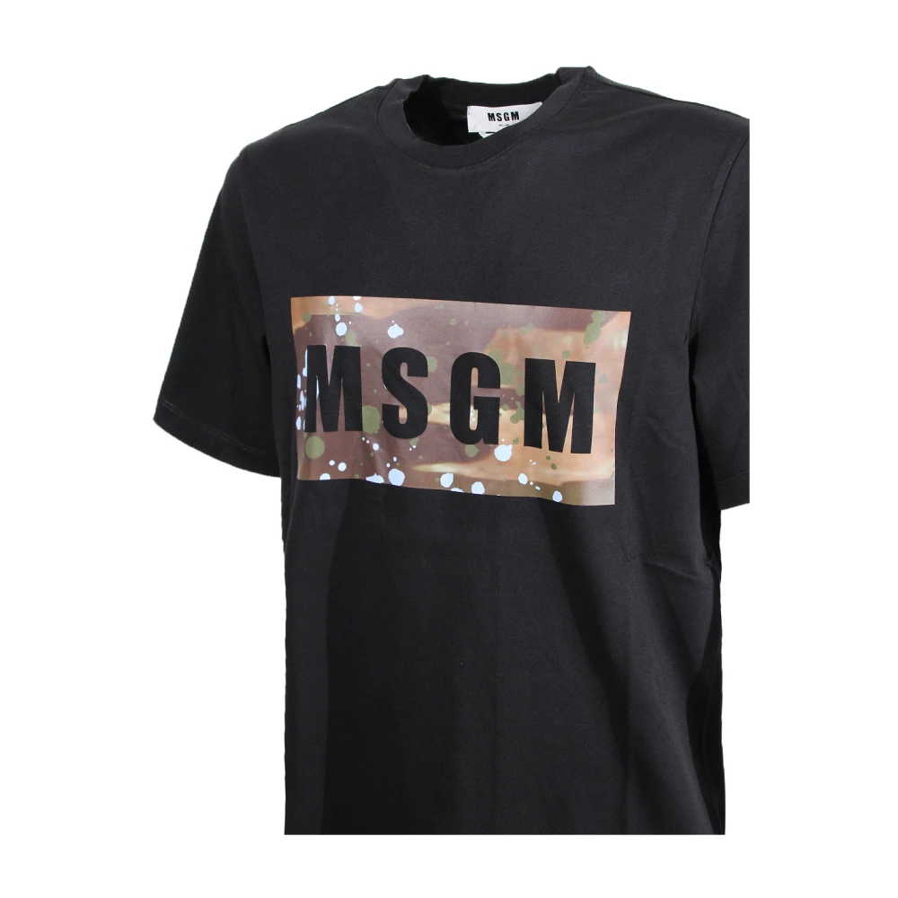 Msgm Zwart Logo Print Crew-neck T-shirt Black Heren